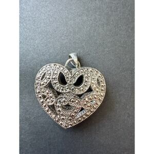 Vintage Silver Tone Heart Pendant Double Sided Puffed Filigree